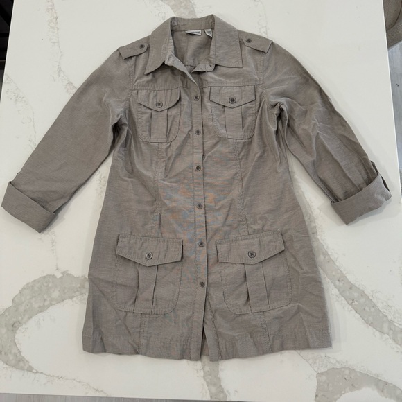 Chico's Jackets & Blazers - Vintage Chicos Linen Blend Military Style Jacket Womens Size 0 Small Taupe Brown